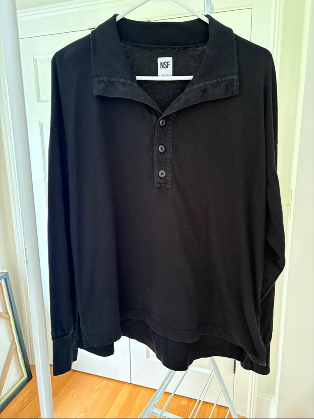 NSF Black Long-Sleeve Polo Knit Shirt